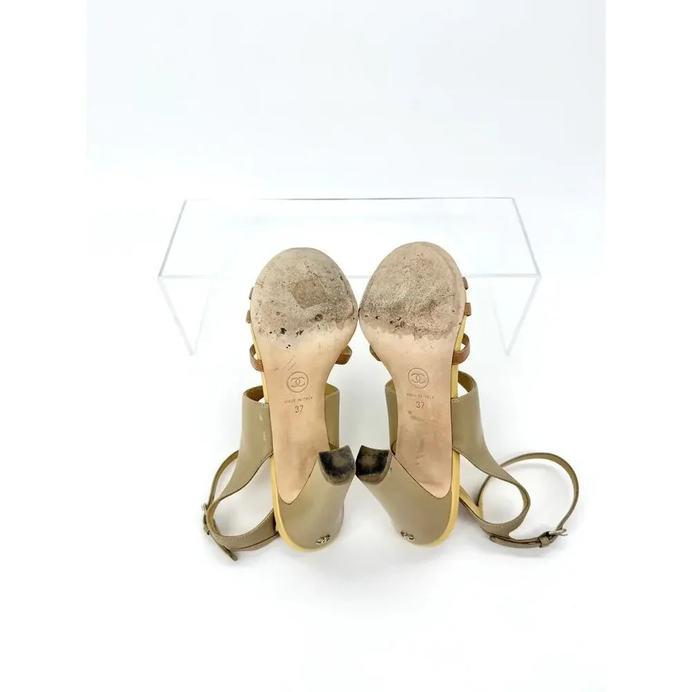 Chanel Slingback Sandals EU 37 US 7 Two Tone Camelia Flower Embellishment